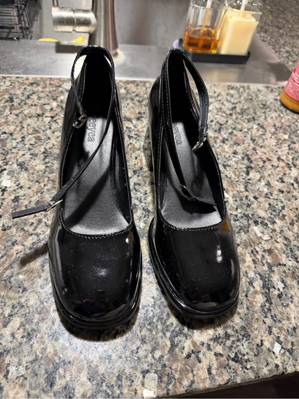 Black Patent Women's Ankle-Strap Heels